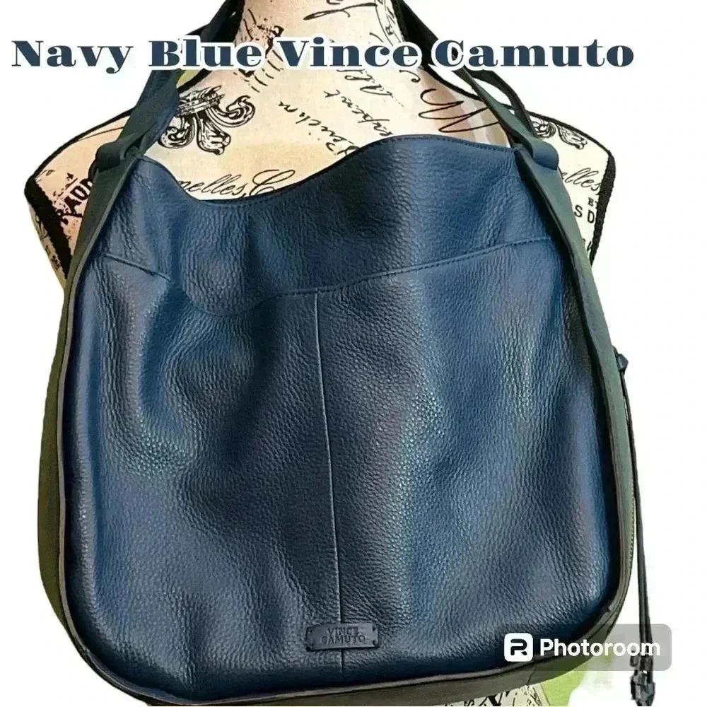 Vince Camuto Deep Blue Pebbled Leather Hobo Bag